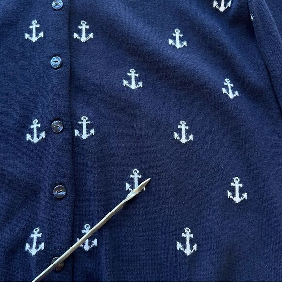 TOMMY HILFIGER 100% Pima Cotton Navy Anchor Button Front Cardigan Size Medium - Picture 9 of 9